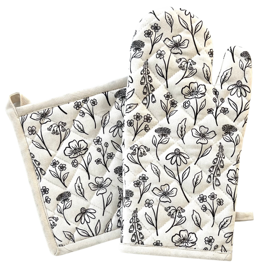 Floral Oven Mitt + Pot Holder Set